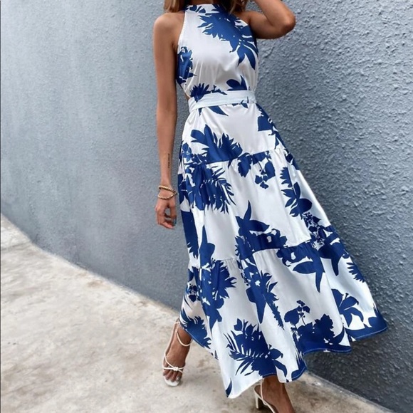 Boho gypsy tropical leaves print open back dress - Picture 6 of 8